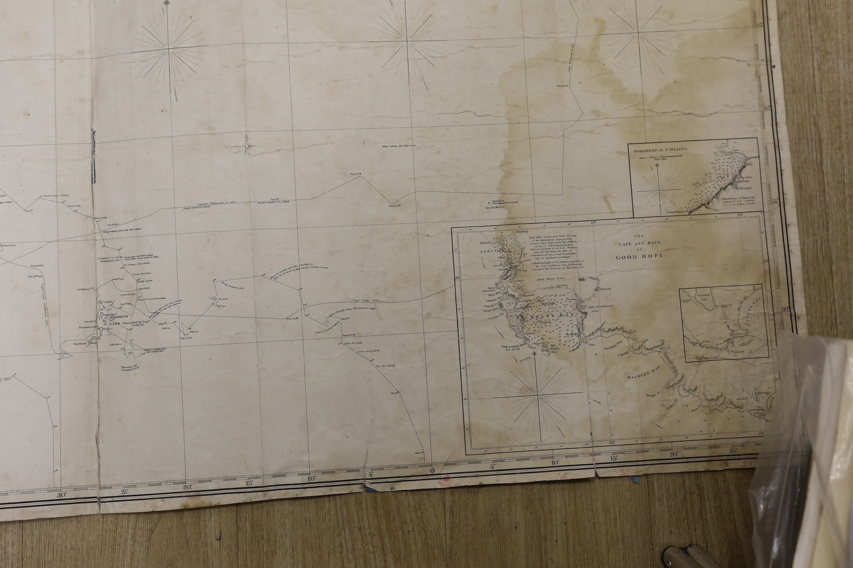 A reduced chart of the Ethiopic or Southern Atlantic Ocean constructed and drawn by Isaac Purdy, British Navy, unframed map, published by R H Laurie, London, 8th June 1840, 125 x 95cm